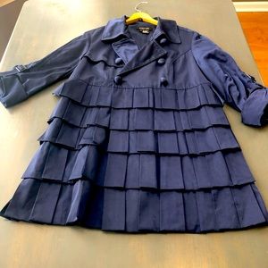 Navy Blue Babydoll Trench Coat. Layered Ruffles.